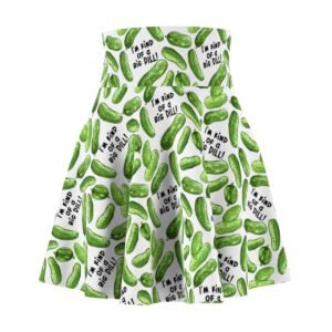 I'm Kind of a Big Dill - Green Pickles - Black Text on White - Women's Skater Skirt