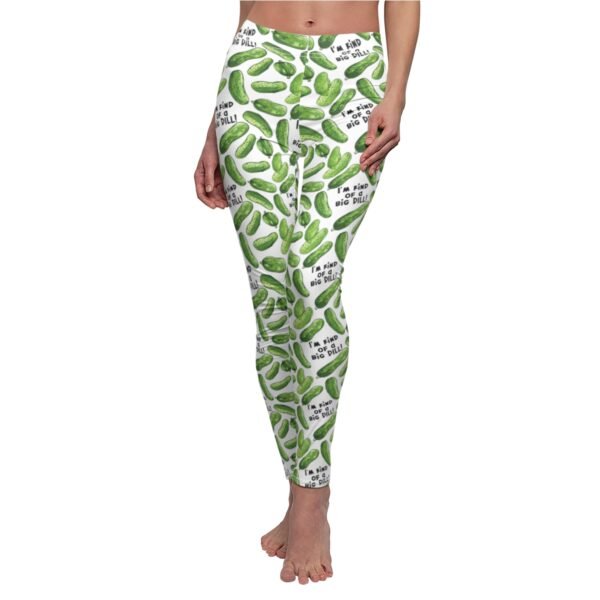 I'm Kind of a Big Dill - Green Pickles - Black Text on White - Women's Yoga Pants - Leggings