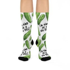 I'm Kind of a Big Dill - Green Pickles - Black Text on White - Cushioned Crew Socks