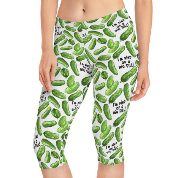 I'm Kind of a Big Dill - Green Pickles - Black Text on White - Women's Capri Leggings