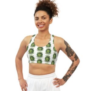 Pickle Snatcher - Thief - Fan - Green Text on White - Seamless Sports Bra