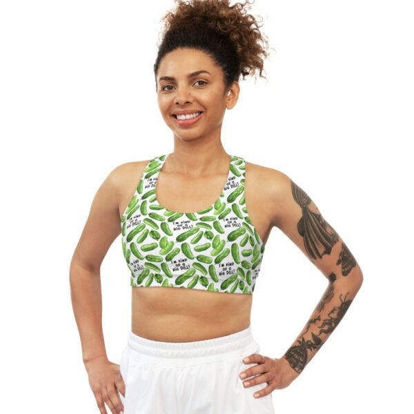 I'm Kind of a Big Dill - Green Pickles - Black Text on White - Seamless Sports Bra