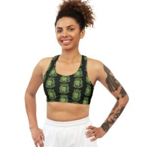 Pickle Snatcher - Thief - Fan - Green Text on Black - Seamless Sports Bra