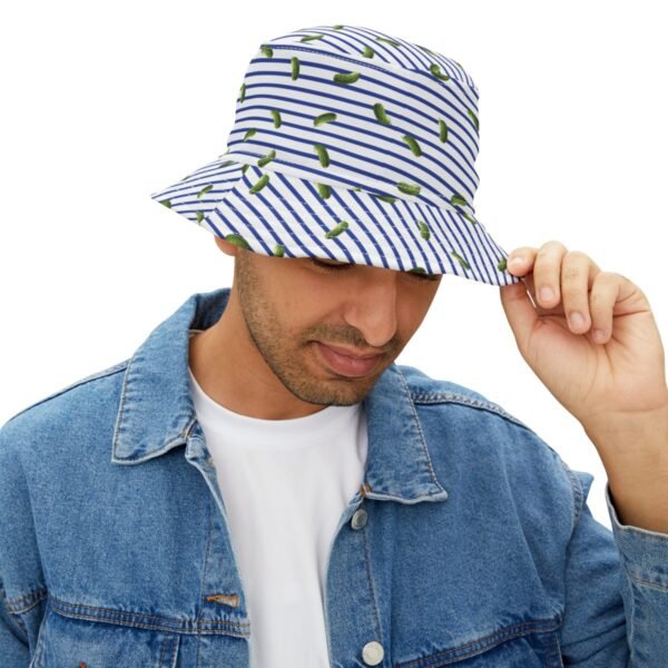 Blue and White Stripes With Green Pickles Design - Bucket Hat