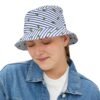 Blue and White Stripes With Green Pickles Design - Bucket Hat - Image 2
