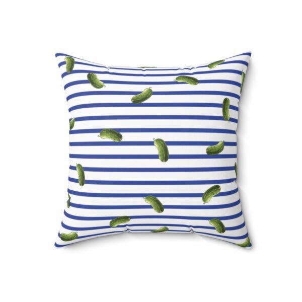 Blue and White Stripes With Green Pickles Design - Faux Suede Square Pillow