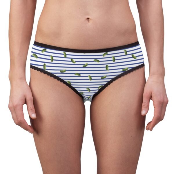 Blue and White Stripes With Green Pickles Design - Women's Briefs