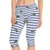 Blue and White Stripes With Green Pickles Design - Women's Capri Leggings - Image 7