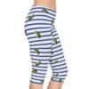 Blue and White Stripes With Green Pickles Design - Women's Capri Leggings - Image 3