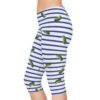 Blue and White Stripes With Green Pickles Design - Women's Capri Leggings - Image 4