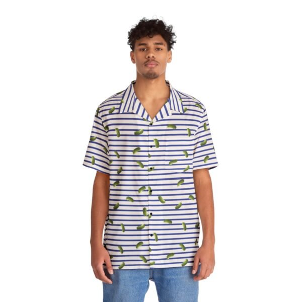 Blue and White Stripes With Green Pickles - Men's Hawaiian Shirt