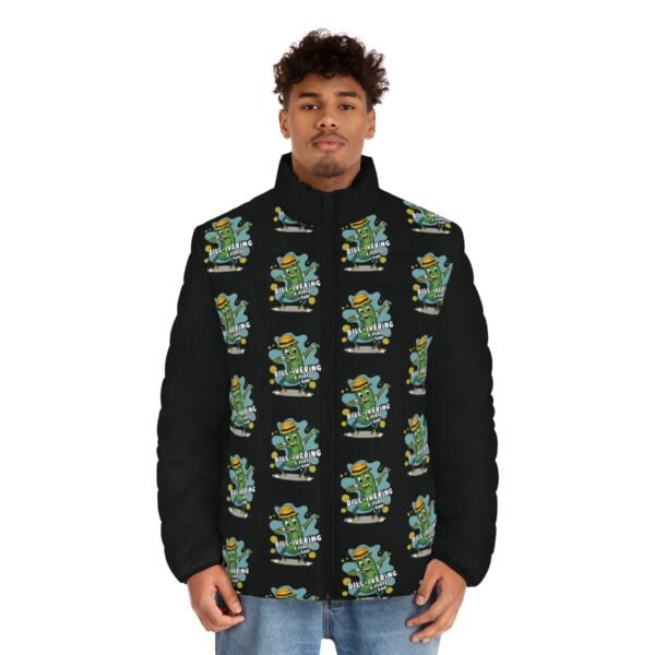 DILL-ivering A Perfect Dab - Pickle Puns - Black Background - Men's Puffer Jacket