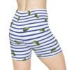 Blue and White Stripes With Green Pickles Design - Women's Biker Shorts - Image 2