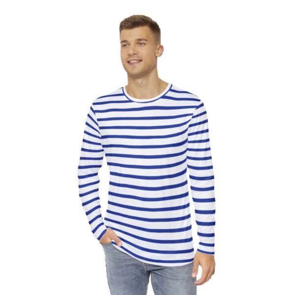Breton Style Blue and White Striped T-Shirt - Men's Long Sleeve Shirt